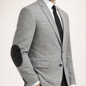 & Other Stories Gray Glen Plaid Blazer with Black Elbow Patches
